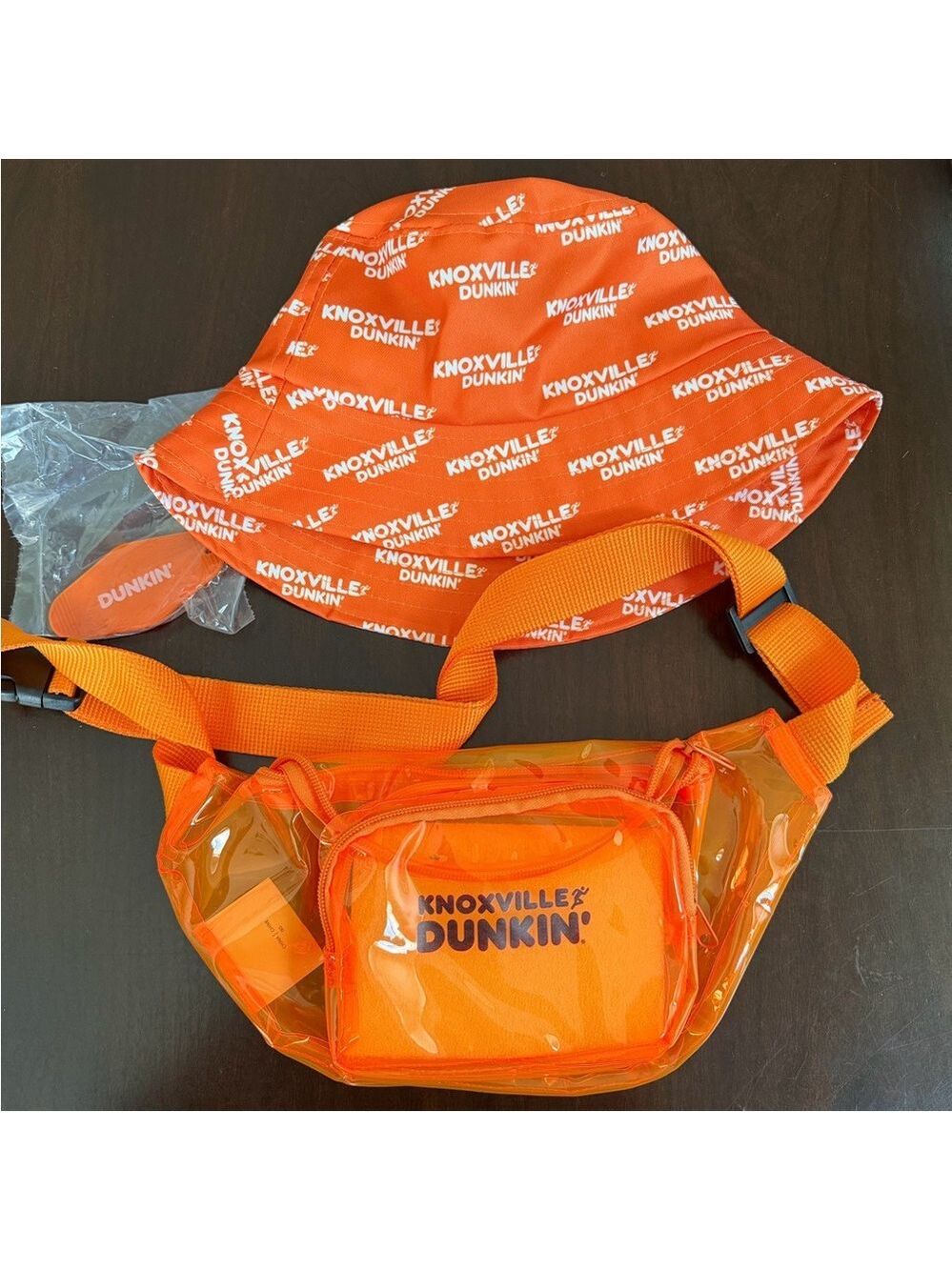 Knoxville Dunkin' Orange Bucket Hat, Fanny Pack and Key Ring.  Dunkin Donuts